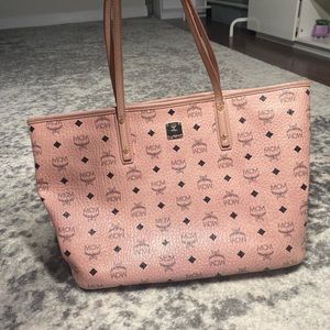 pink mcm tote bag